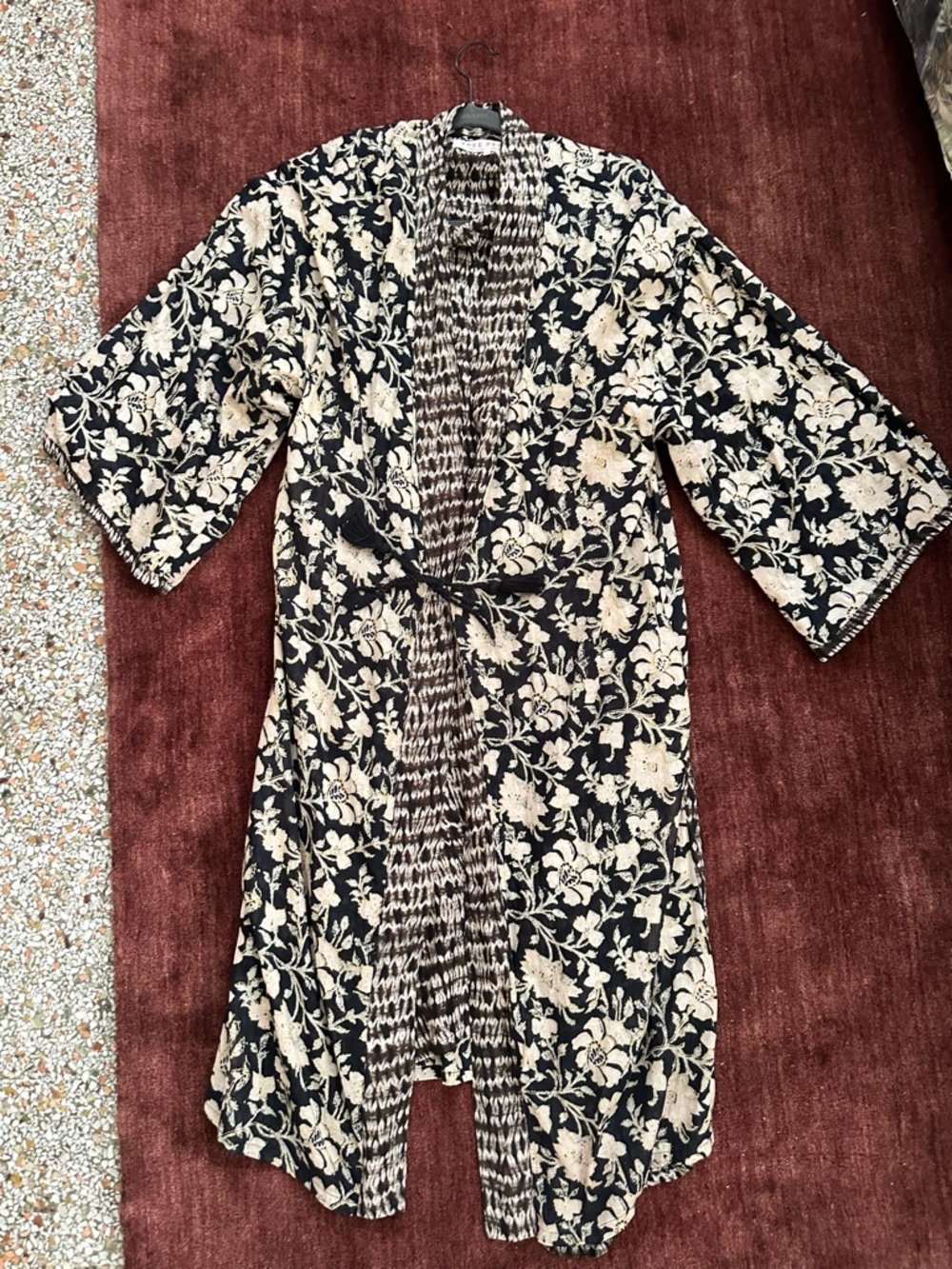 Free People Black and Cream floral Print Kimono